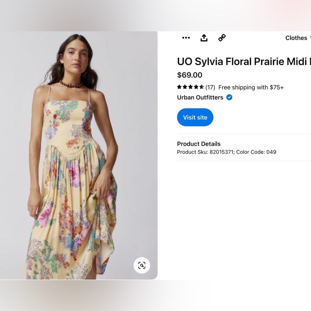 Floral Urban Outfitters dress. UO Sylvia Floral Prairie Midi Dress.